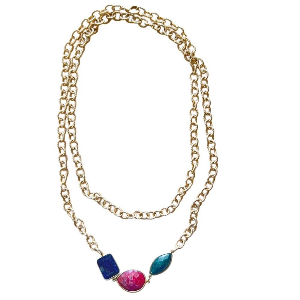 Raw Emerald, Ruby, and Sapphire with Gold Chain Necklace - Vancouver Designer